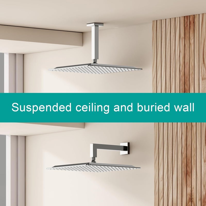 AULEEND Square Rain Shower Head, High Flow Stainless Steel,Work with any decorative style，All Metal Rainfall Shower Head (Brushed Nickel, 16) - Image 3